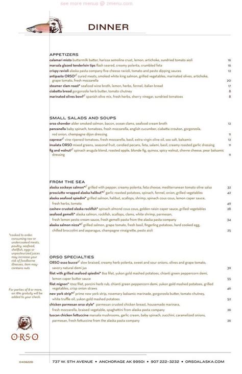 orso restaurant menu.